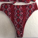 Zaful B43 New 2pc Swimsuit Bikini Snake Print Cheeky Dark Red Size Small Photo 2