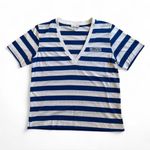 Ganni  Logo Blue Striped V Neck Graphic Tee size medium Photo 0