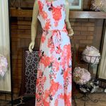 Chetta B CORAL, WHITE AND GRAY FLORAL PRINT CHIFFON MAXI DRESS (12) Photo 0