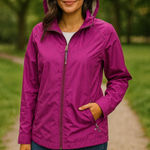 Gerry Fuchsia Hot Pink‎ Full Zip Hooded Raincoat Jacket Medium Zipped Pockets Pink Photo 0