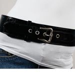 Vintage Wide Black Patent Leather Belt with Pointed Ends Retro Photo 0