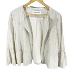 Cupcakes and Cashmere  Ivory Striped Linen Blazer Sz L Bell Sleeve Open Front Photo 1
