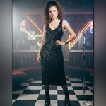 Laurence Kazar Lawrence kazar 100%silk vintage sequin NWT DRESS Size large in black Photo 1