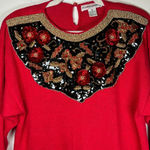 Vintage Victoria Harbour Holiday Sweater Red Gold Black Sequin Bead Size Medium Photo 7