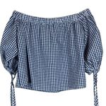 Elodie  Womens M Blue 100% Cotton Gingham Off Shoulder Blouse Country Cottagecore Photo 1