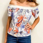 Skies Are Blue  Embroidered Floral Off The Shoulder Top (S) Photo 0