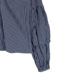 EXPRESS Blouse Womens M Blue White Stripe Cotton Tiered Sleeve Preppy Nautical Photo 1