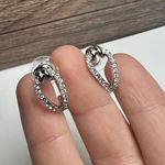 Swavorski Swarovski Crystal Silver Tone Pave Half Hoop Pierced Earrings (Swan Signed) Photo 9