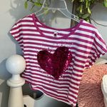 The Comfy Crop Top Pink Striped Sequin Heart Womens Medium Shirt Beautees Photo 5