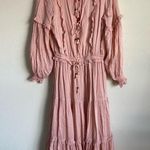 Spell Clementine Soirée Midi Dress Pink Tie Ruffle V Neck Size M Photo 1