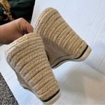 Toms Black Leather Peep Toe Espadrille Wedge Sandals Womens 11 Beachy Summer Photo 5