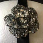 Anthropologie Black Rhinestone Flower Headband Photo 0