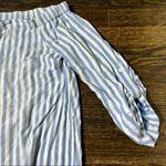 Cloth & Stone Blue and White Stripe Off Shoulder Shirt Dress Photo 6