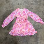 Japna Watercolor pink tie dye flowy bow tiered dress Photo 3