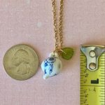 Handmade porcelain tea pot & leaf unique fun fairy antique style necklace🫖🍃🌀 Photo 8