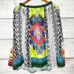 Alberto Makali Colorful Bohemian Bell Sleeve Top Size Medium Sheer Crochet Boho Photo 7