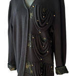 Vintage Cleo Hand Knit Sweater Sz L Wool Blend Black Lace Embellished Holiday Size L Photo 0