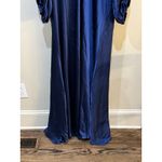 NWT IEENA Mac Duggal Plunge Neck Long Sleeve Satin Gown in Midnight Size 10 Blue Photo 5
