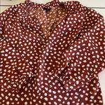J.Crew  Women Blouse xs Brown White Print Long Sleeve V Neck Casual Ruffle Photo 1