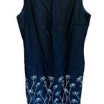 YL Black linen blend tank dress with white floral embroidery size 8 Photo 0