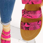Womens Triple Strap Hot Pink and Black faux leather Snakeprint sandal sz 7 Photo 0