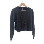 Anthropologie Black Crew Neck Long Sleeve Crop Sweatshirt Floral Applique Small Photo 1