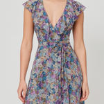 Garey Petites California Floral Wrap Midi Dress Ruffle V Neck Tie Waist Size S Purple Photo 0