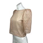 American Apparel Beige Tan Sheer Lace Puff Sleeve Boat Neck Crop Top Blouse XS Photo 1