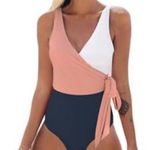 Cupshe Pink and White Color Block Wrap One-Piece Swimsuit – Size Medium Photo 1