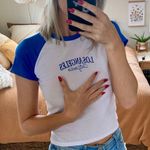 Orange Kiss Cute Blue Sleeved Crop Top Photo 0
