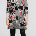 White House | Black Market Floral Print 3/4 Sleeve Tunic/Mini Dress Black Size S Photo 0
