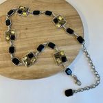 Silver Chain Link Chunky Embellished Black, Yellow Stone Wrap Belt Size Large Black Photo 3