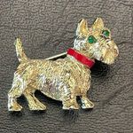 Vintage GERRYS Scottish Terrier Scottie Dog Green Rhinestone Brooch Gold Tone Photo 0
