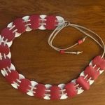 Vintage Handmade Leather Circle Belt – Red & White Boho Western Tie Belt | 70s Photo 0