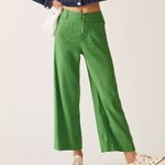 Maeve Anthropologie Colette Wide-Leg Green Pants Linen Blend High Waist Size 24 Photo 1