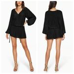 Ramy Brook  Paris Smocked Black Mini Dress Long Sleeves Photo 1