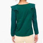 J.Crew Green Long Sleeve Blouse Ruffle-shoulder top with plaid jacquard sleeves Photo 1