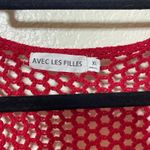 Avec Les Filles  Red Crochet Asymmetric Button Vest Size Small Boho Western Photo 2