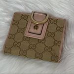 Gucci  GG Monogram Trifold Wallet Pink Leather Trims Authentic Photo 1