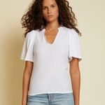 Nation Ltd  Tierra Flirty Tee White Ruffled Neck Flutter Sleeve V Neck T Shirt Photo 1