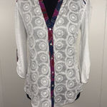 Anthropologie Tiny  Lace Embroidered Shirt Womens Xs White Slub Silk Blend Boho Photo 0