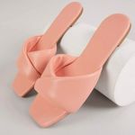 Pastel Pink Faux Leather Puffy Crisscross Vamp Slide Sandals Green Size 9 Photo 0