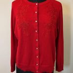 JM Collection 16. Red Petite Button-Front Appliqué Cardigan Size XLP Photo 1
