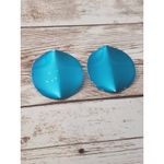 Vintage Clip On Earrings 1.25" Folded Bright Blue Circle Photo 1