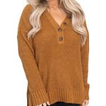 New In Camel Knit Sweater size Small Button Detail Long Sleeves NWT V Neck Brown Photo 0