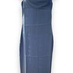 We Wore What New Satin Charmeuse Cowl Neck Slate Blue Midi Dress Spaghetti Strap 2 Photo 2