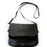 Fossil Peyton Large Double Flap Crossbody Black Leather and Suede Bag Purse Key Photo 0