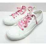 BP White Canvas Sneakers with Pink Ombre Laces Size 6.5 Casual Shoes Photo 1
