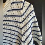 Staccato New  Navy and White Striped Short Sleeve Knitted Crochet Top Photo 8