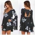 Free People Wanderer Boho Bell Sleeve Mini Dress Size SMALL Charcoal Gray Blue Photo 1
